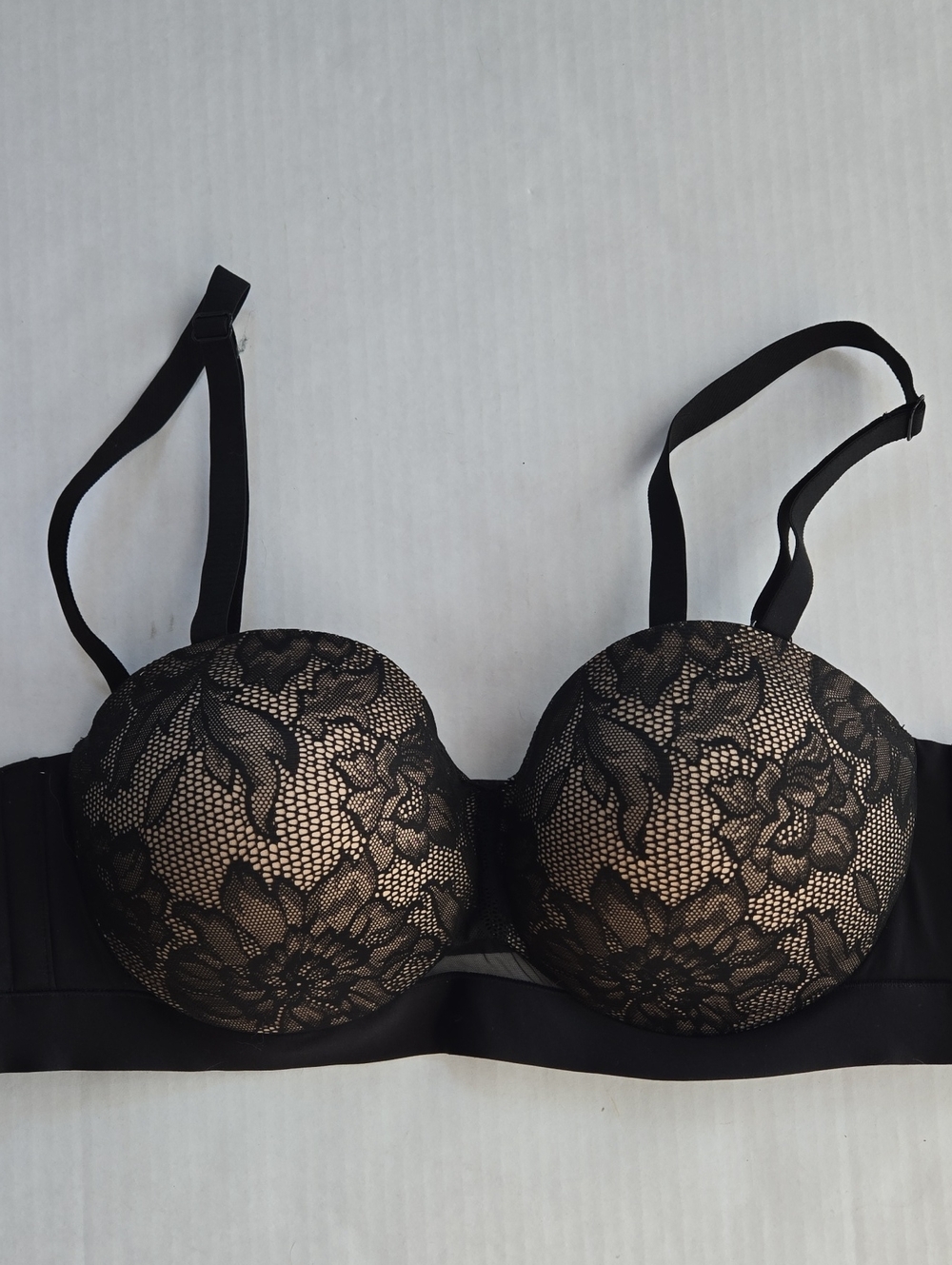 Cacique Black Lace Push-Up Bra with Nude Lining, 42 B